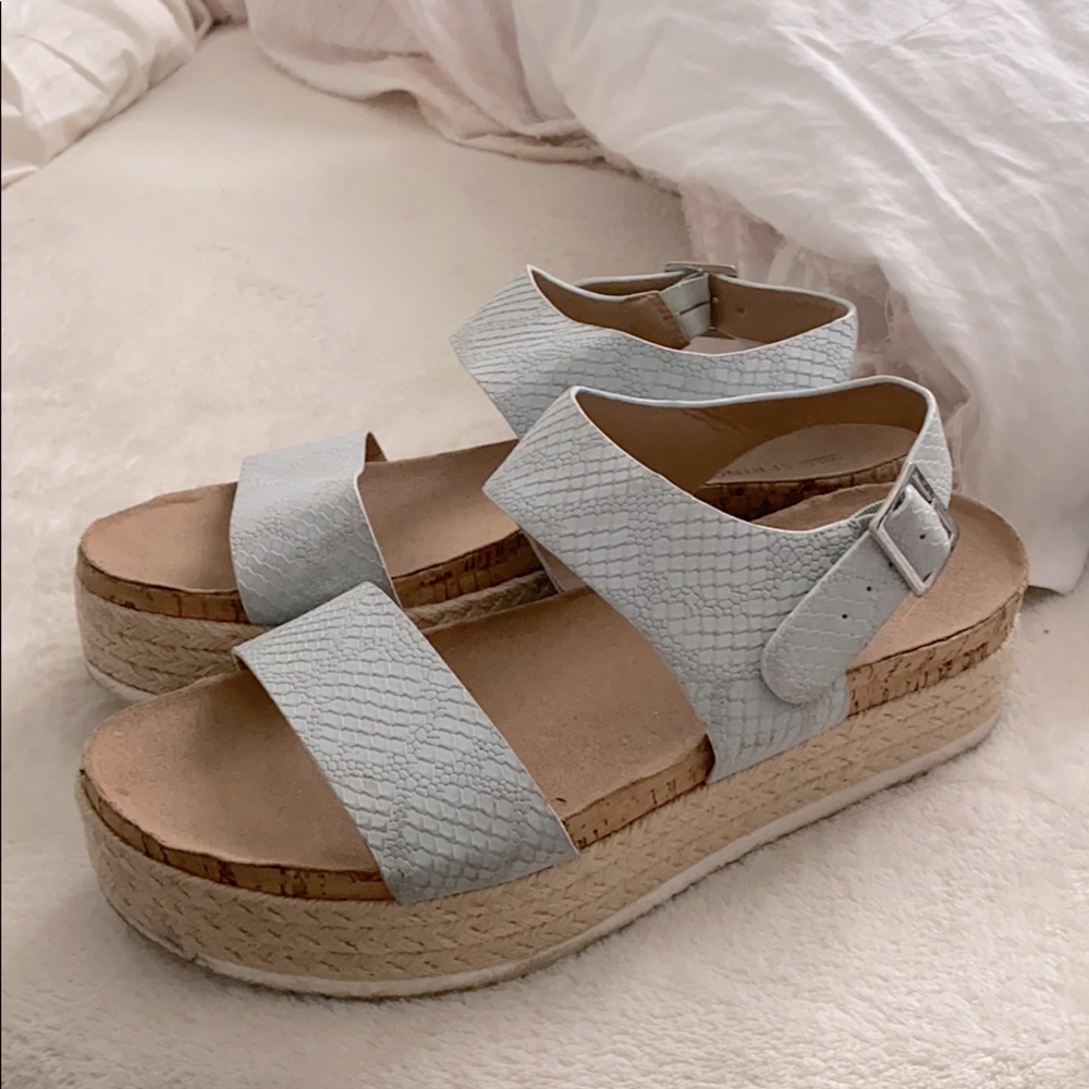 Blue Snakeprint Platform Sandals